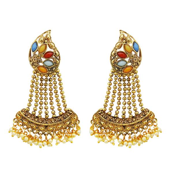 Kriaa Multi Kundan Stone Gold Plated Dangler Earrings - 1310535C
