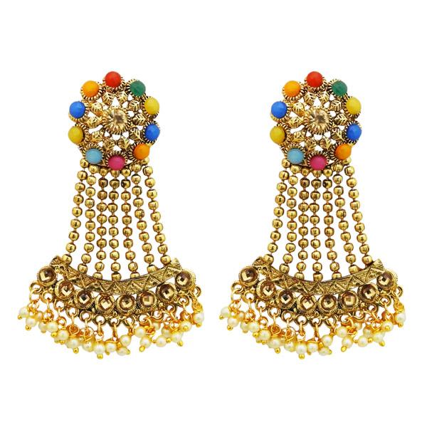 Kriaa Gold Plated Multi Kundan Stone Dangler Earrings - 1310536C