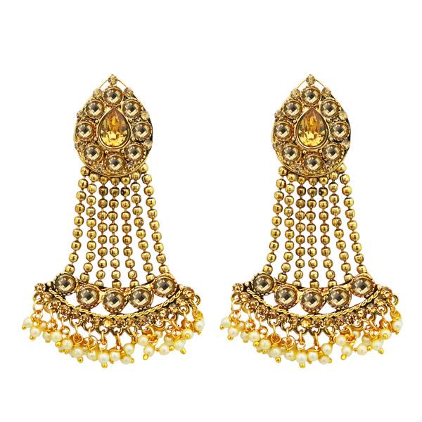 Kriaa Brown Austrian Stone Gold Plated Dangler Earrings - 1310537A