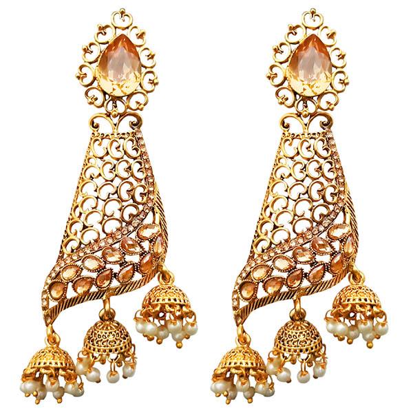 Kriaa Brown Austrain Stone Gold Plated Dangler Earrings - 1310541