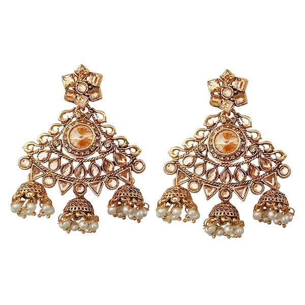 Kriaa Gold Plated Brown Austrian Stone Dangler Earrings - 1310542