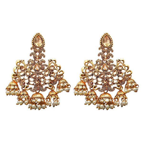 Kriaa Brown Austrain Stone Gold Plated Dangler Earrings - 1310543