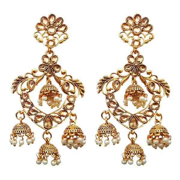 Kriaa Brown Austrain Stone Gold Plated Dangler Earrings - 1310545