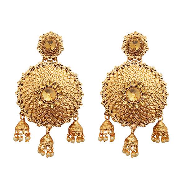 Kriaa Brown Austrian Stone Gold Plated Dangler Earrings - 1310550