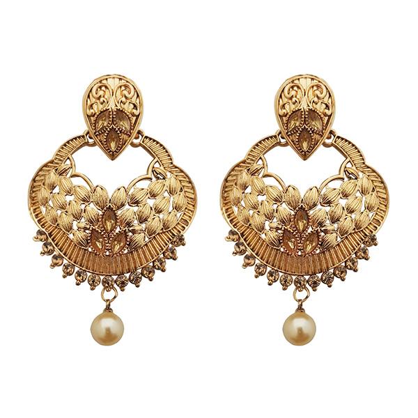 Kriaa Gold Plated Brown Austrian Stone Dangler Earrings