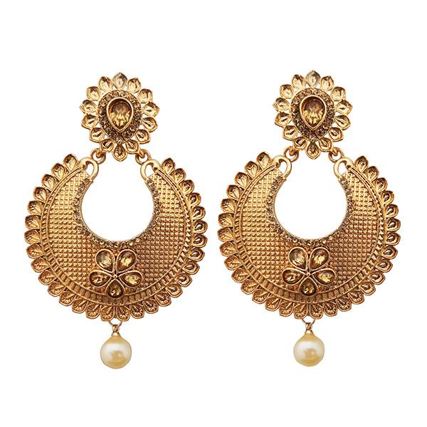 Kriaa Brown Kundan Stone Gold Plated Dangler Earrings - 1310552