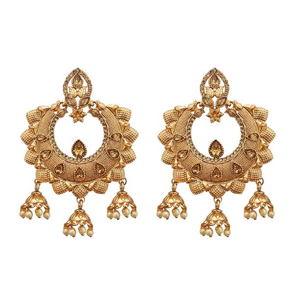 Kriaa Brown Austrian Stone Gold Plated Dangler Earrings - 1310553
