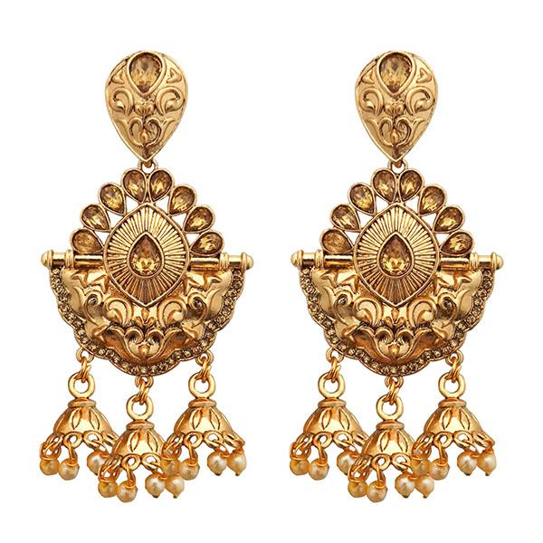 Kriaa Brown Austrian Stone Gold Plated Dangler Earrings - 1310554