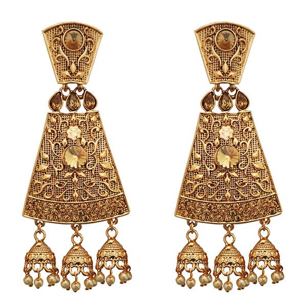 Kriaa Brown Austrian Stone Gold Plated Dangler Earrings - 1310555