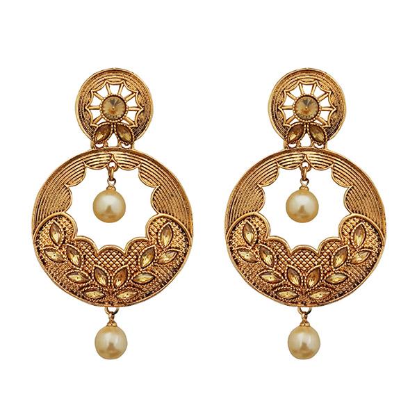 Kriaa Brown Austrian Stone Gold Plated Dangler Earrings - 1310556