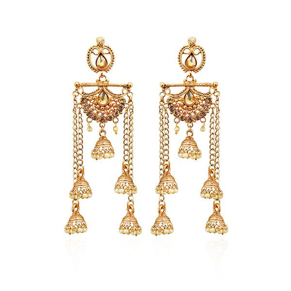 Kriaa Gold Plated Brown Austrian Stone Dangler Earrings - 1310561