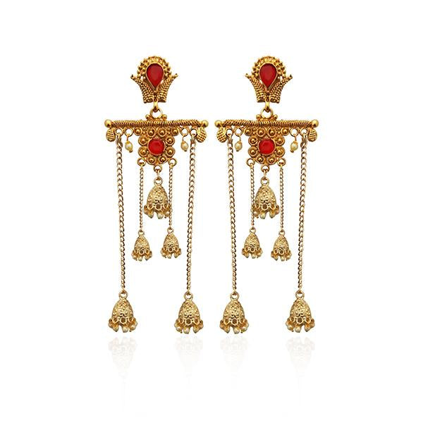 Kriaa Red Stone Gold Plated Dangler Earrings - 1310562A