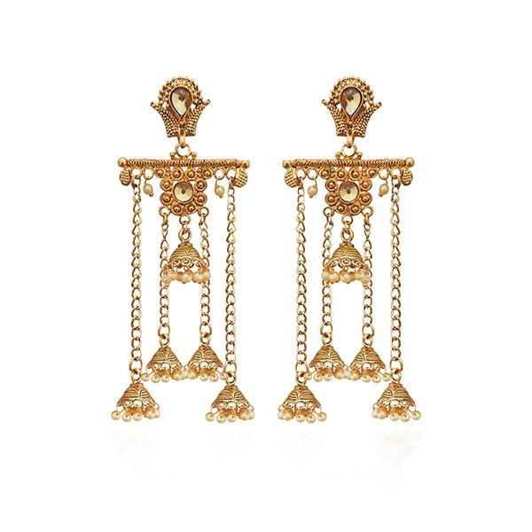 Kriaa Brown Austrian Stone Gold Plated Dangler Earrings - 1310562
