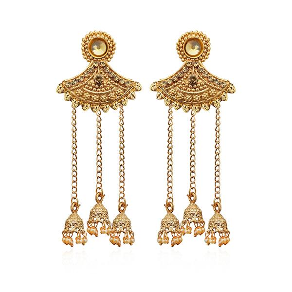 Kriaa Gold Plated Brown Austrian Stone Dangler Earrings - 1310563