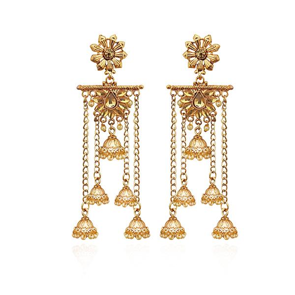 Kriaa Brown Kundan Stone Gold Plated Dangler Earrings - 1310564