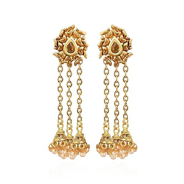 Kriaa Brown Austrian Stone Gold Plated Dangler Earrings - 1310565