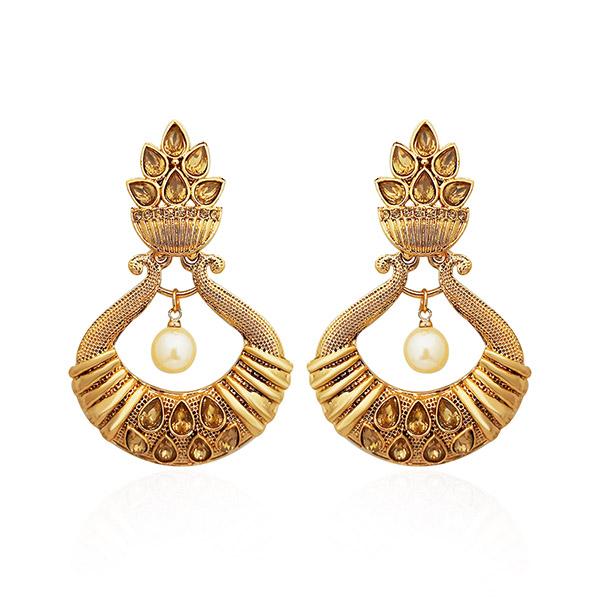 Kriaa Brown Austrian Stone Gold Plated Dangler Earrings - 1310570