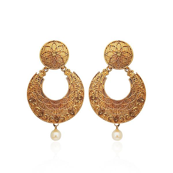 Kriaa Gold Plated Brown Austrian Stone Dangler Earrings - 1310571