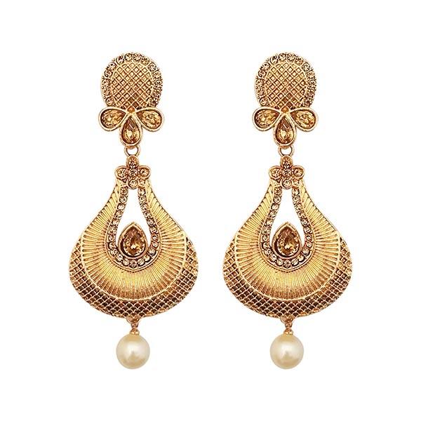 Kriaa Gold Plated brown Stone Dangler Earrings - 1310573