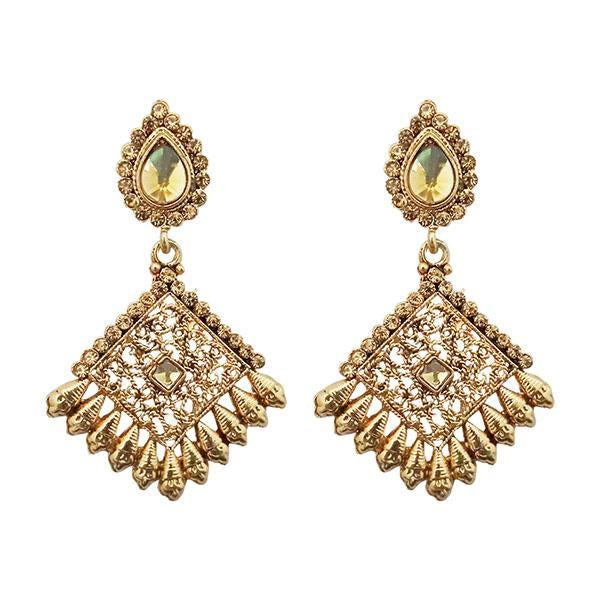 Kriaa Gold Plated Brown Austrian Stone Kundan Dangler Earrings - 1310574