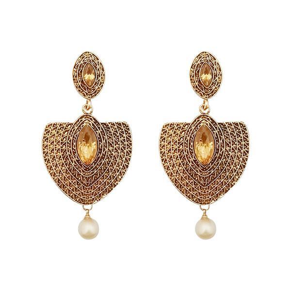 Kriaa Gold Plated Brown Kundan Dangler Earrings - 1310575