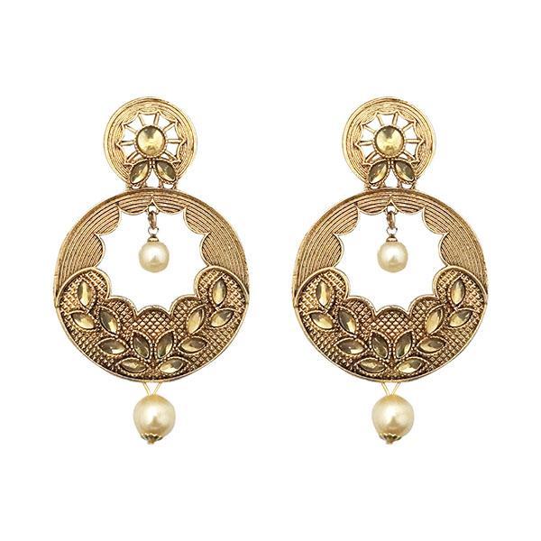 Kriaa Gold Plated Brown Kundan Dangler Earrings - 1310576