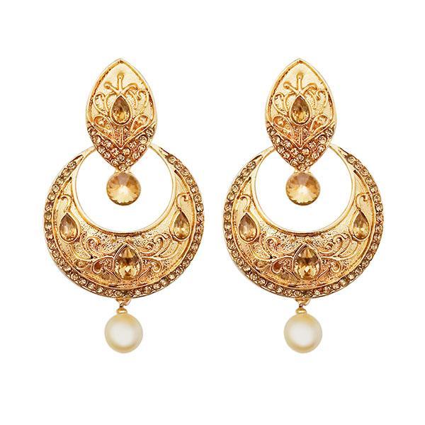 Kriaa Gold Plated Austrian Stone Brown Kundan Dangler Earrings - 1310577