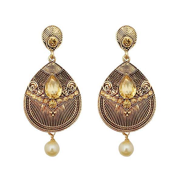 Kriaa Gold Plated Brown Austrian Stone Kundan Dangler Earrings - 1310580