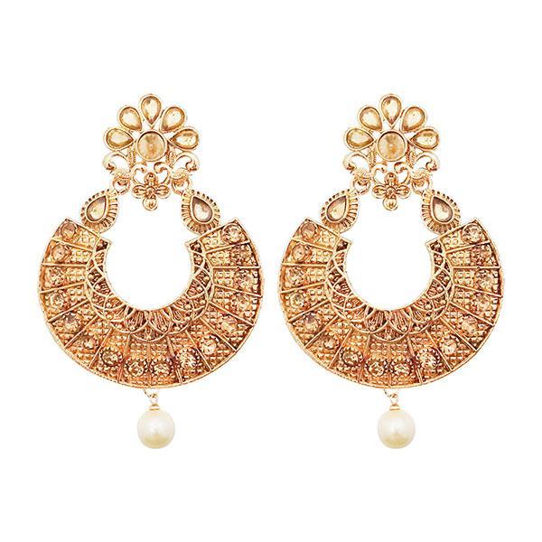 Kriaa Gold Plated Brown Austrian Stone Kundan Dangler Earrings - 1310582