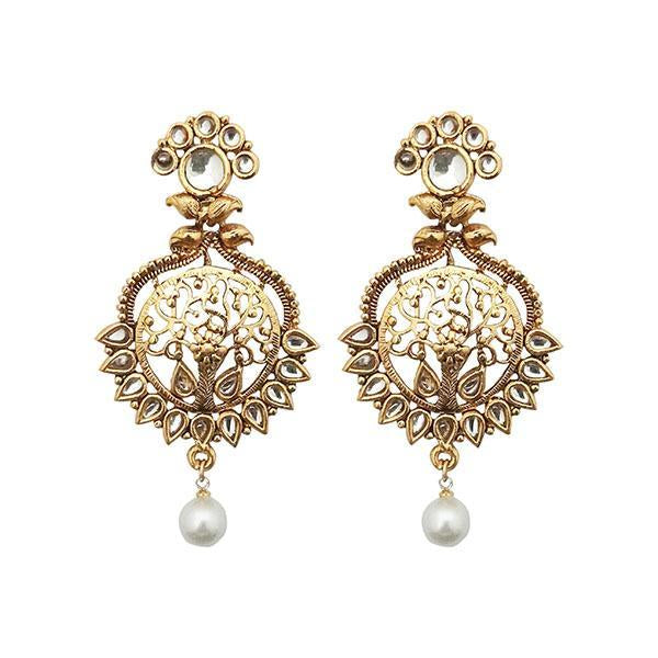 Kriaa Gold Plated White Kundan Dangler Earrings - 1310583