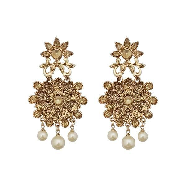 Kriaa Gold Plated Brown Austrian Stone Kundan Dangler Earrings - 1310585