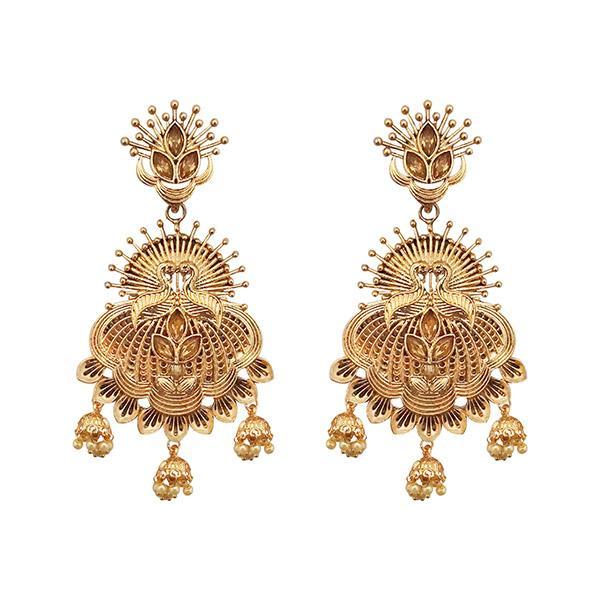 Kriaa Gold Plated Brown Austrian Stone Kundan Dangler Earrings - 1310586