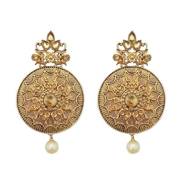 Kriaa Gold Plated Brown Austrian Stone Kundan Dangler Earrings - 1310589