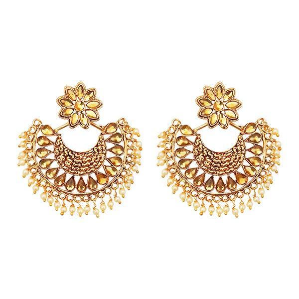 Kriaa Gold Plated Brown Kundan Pearl Dangler Earrings - 1310590