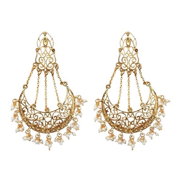 Kriaa White Beads Gold Plated Chandbali Earrings - 1310591