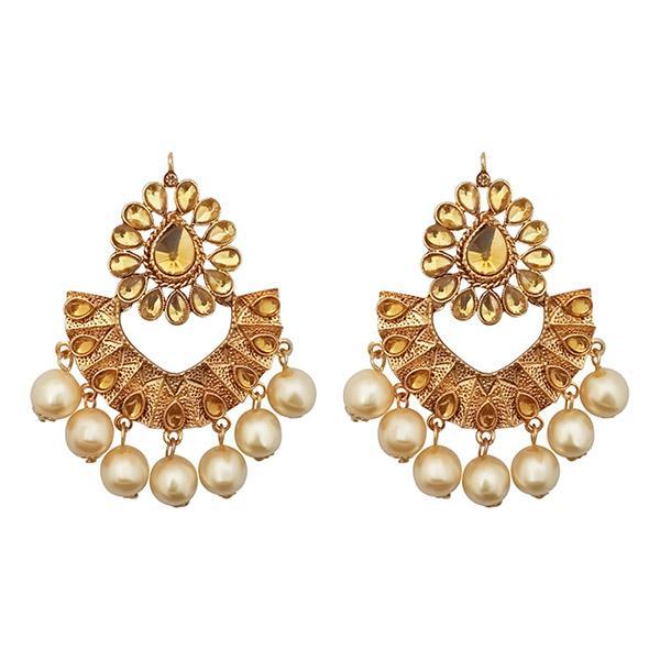 Kriaa Gold Plated Brown Kundan Dangler Earrings - 1310593