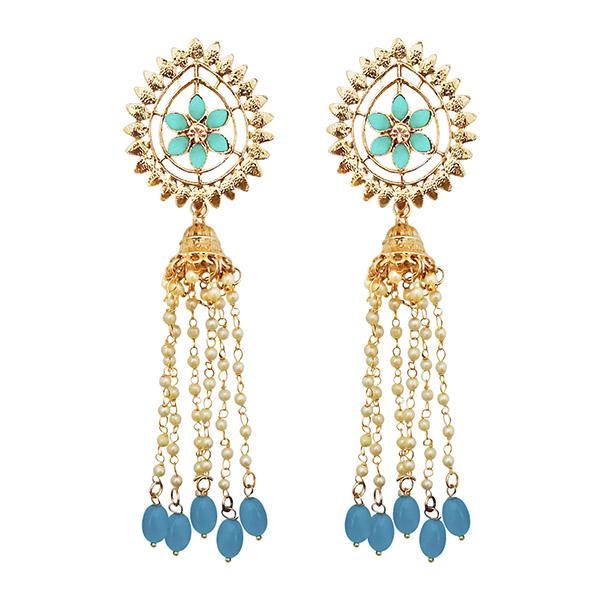 Kriaa Gold Plated Blue Stone Beads Dangler Earrings - 1310599H