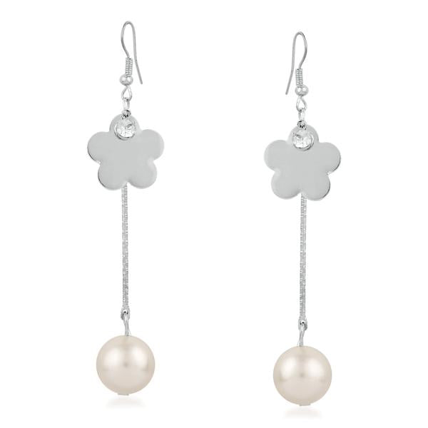 Urthn Silver Plated Stone Pearl Dangler Earrings - 1310631