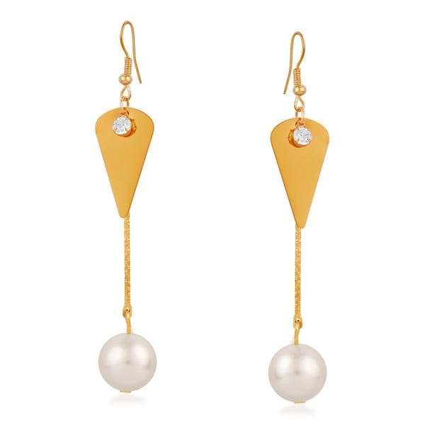 Urthn Gold Plated Stone Pearl Dangler Earrings - 1310641