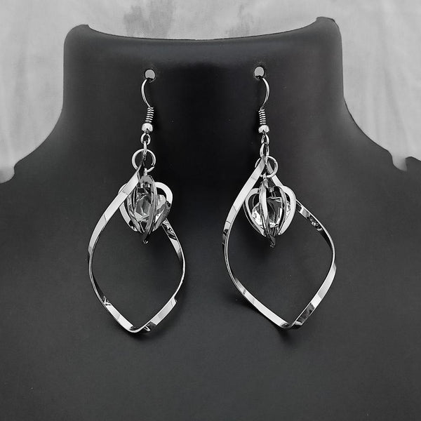 Kriaa Silver Plated Crystal Stone Dangler Earrings   - 1310645A