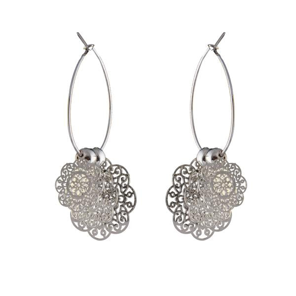 Urthn Silver Plated Flower Shape Hoop Earrings - 1310664A