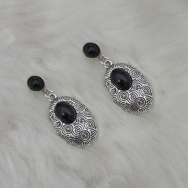 Kriaa Black Turquoise Rhodium Plated Dangler Earrings - 1310836C