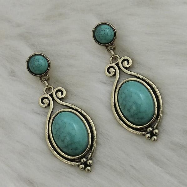 Kriaa Gold Plated Blue Turquoise Stone Dangler Earrings - 1310861B
