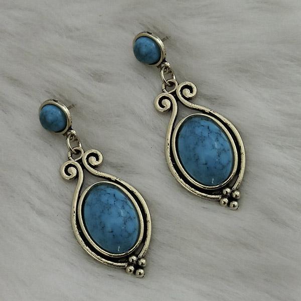 Kriaa Gold Plated Blue Turquoise Stone Dangler Earrings - 1310861D