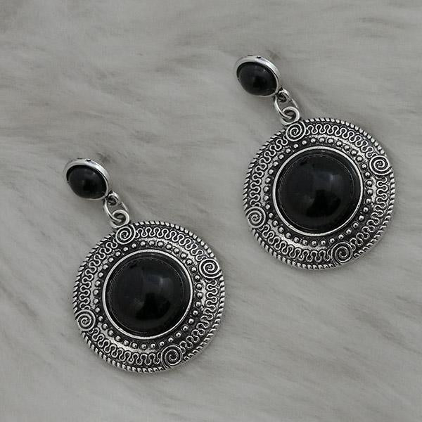 Kriaa Silver Plated Black Turquoise Stone Dangler Earrings - 1310864C