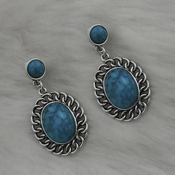 Kriaa Silver Plated Blue Turquoise Stone Dangler Earrings - 1310866D