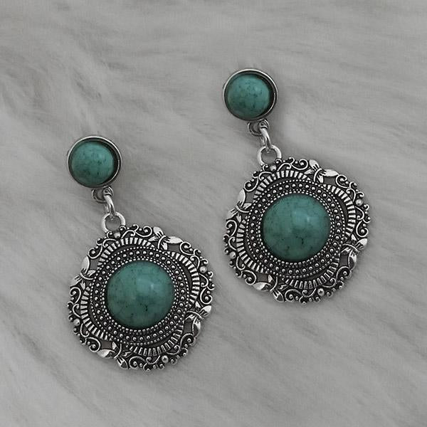 Kriaa Silver Plated Blue Turquoise Stone Dangler Earrings - 1310867A