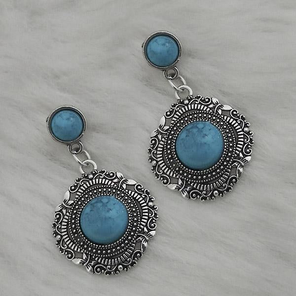 Kriaa Silver Plated Blue Turquoise Stone Dangler Earrings - 1310867D
