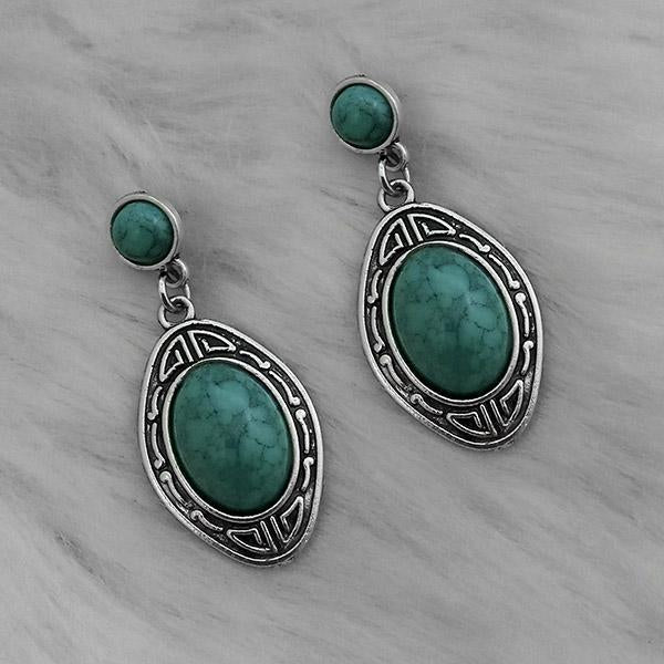 Kriaa Silver Plated Blue Turquoise Stone Dangler Earrings - 1310868A