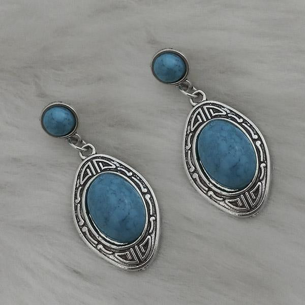 Kriaa Silver Plated Blue Turquoise Stone Dangler Earrings - 1310868D
